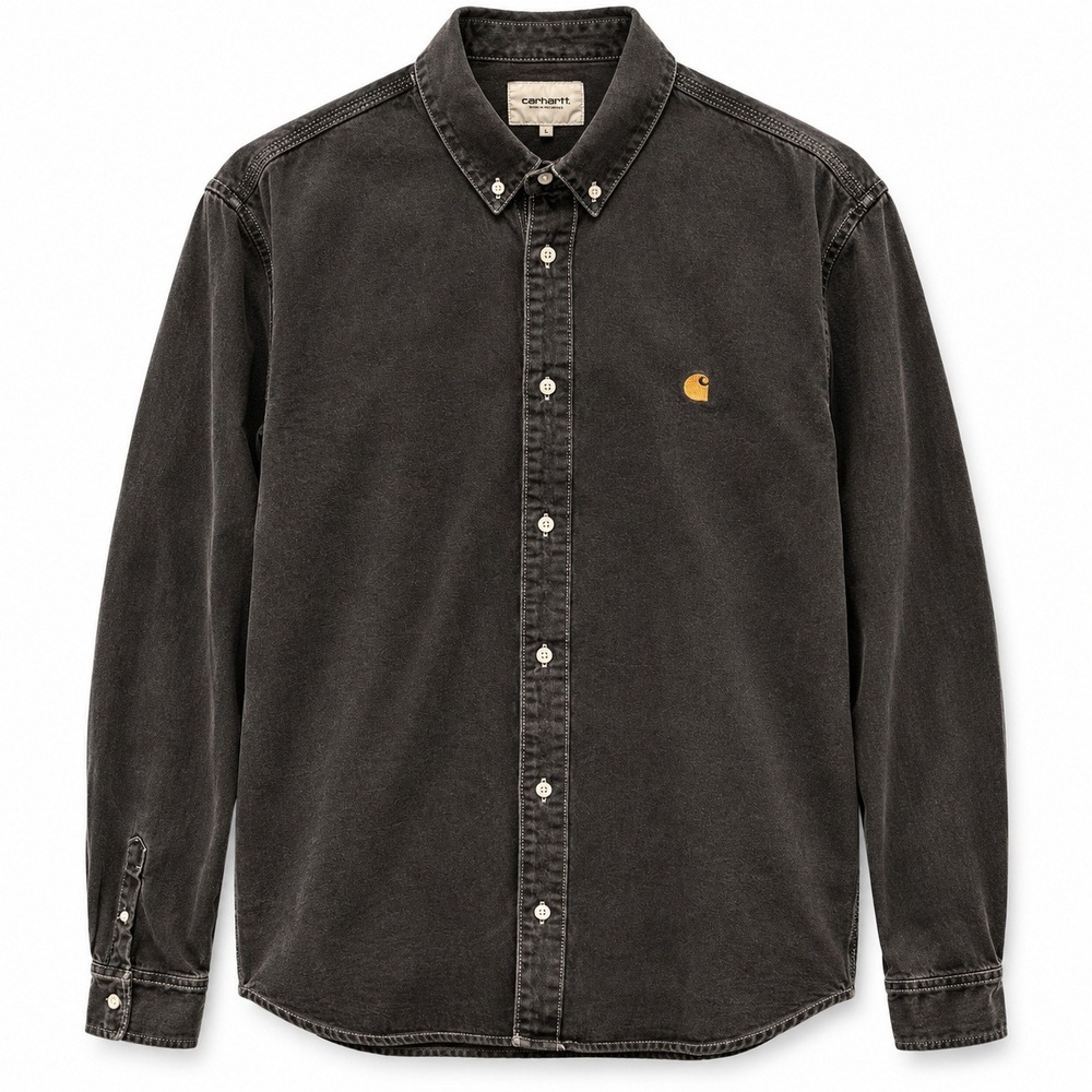 Carhartt WIP Madison Shirt Mens XXL Faded Black Cotton Button Down Long Sleeve